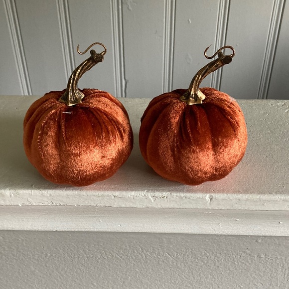 Set of 2- Beautiful Orange Velvet Pumpkins- Fall Holiday Decorations - Picture 5 of 17